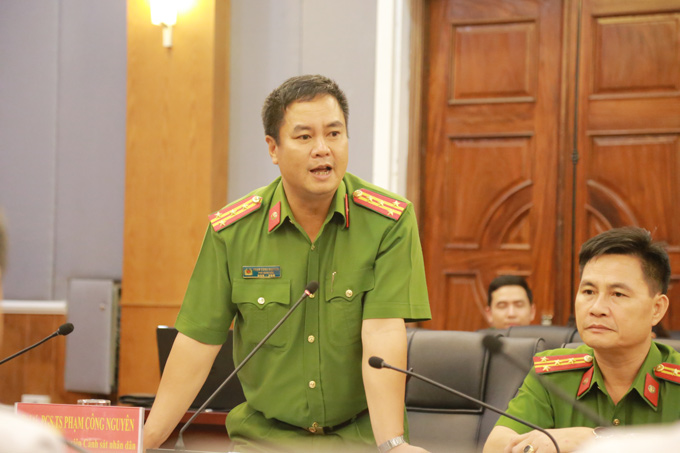 Đại tá, PGS.TS Phạm Công Nguyên, Phó Giám đốc Học viện phát biểu tại buổi làm việc