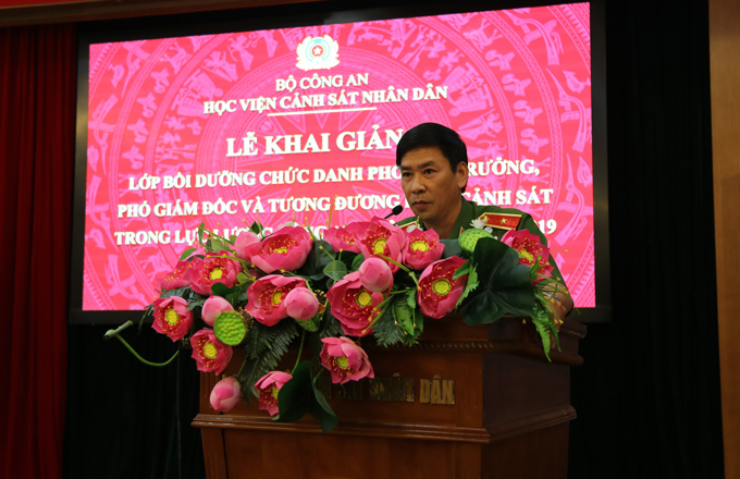 Thiếu tướng, GS.TS Trần Minh Hưởng, Giám đốc Học viện phát biểu tại lễ khai giảng