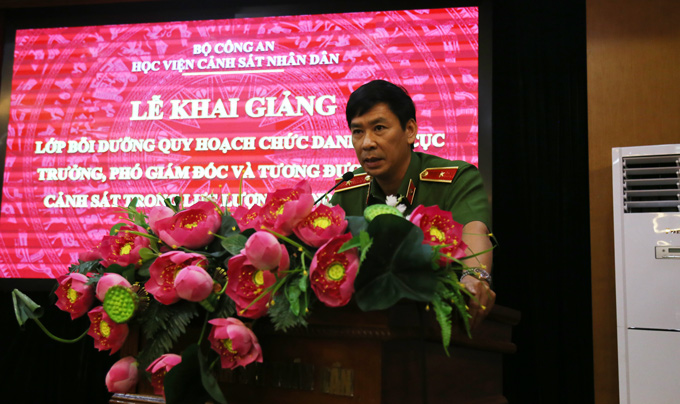 Thiếu tướng, GS.TS Trần Minh Hưởng, Giám đốc Học viện phát biểu tại lễ khai giảng