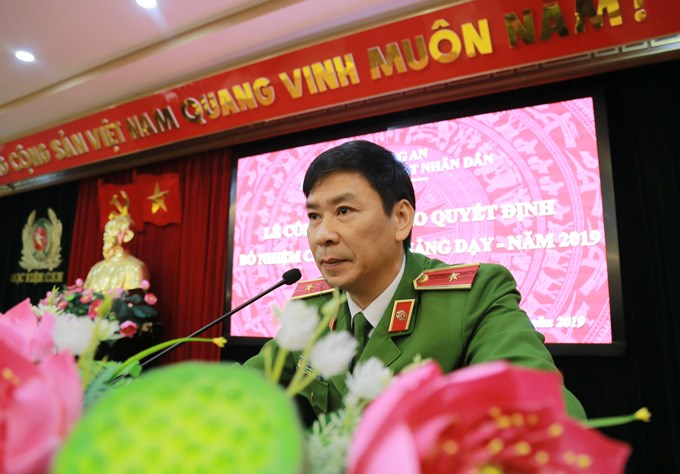 Thiếu tướng, GS.TS Trần Minh Hưởng - Bí thư Đảng ủy, Giám đốc Học viện phát biểu tại buổi lễ