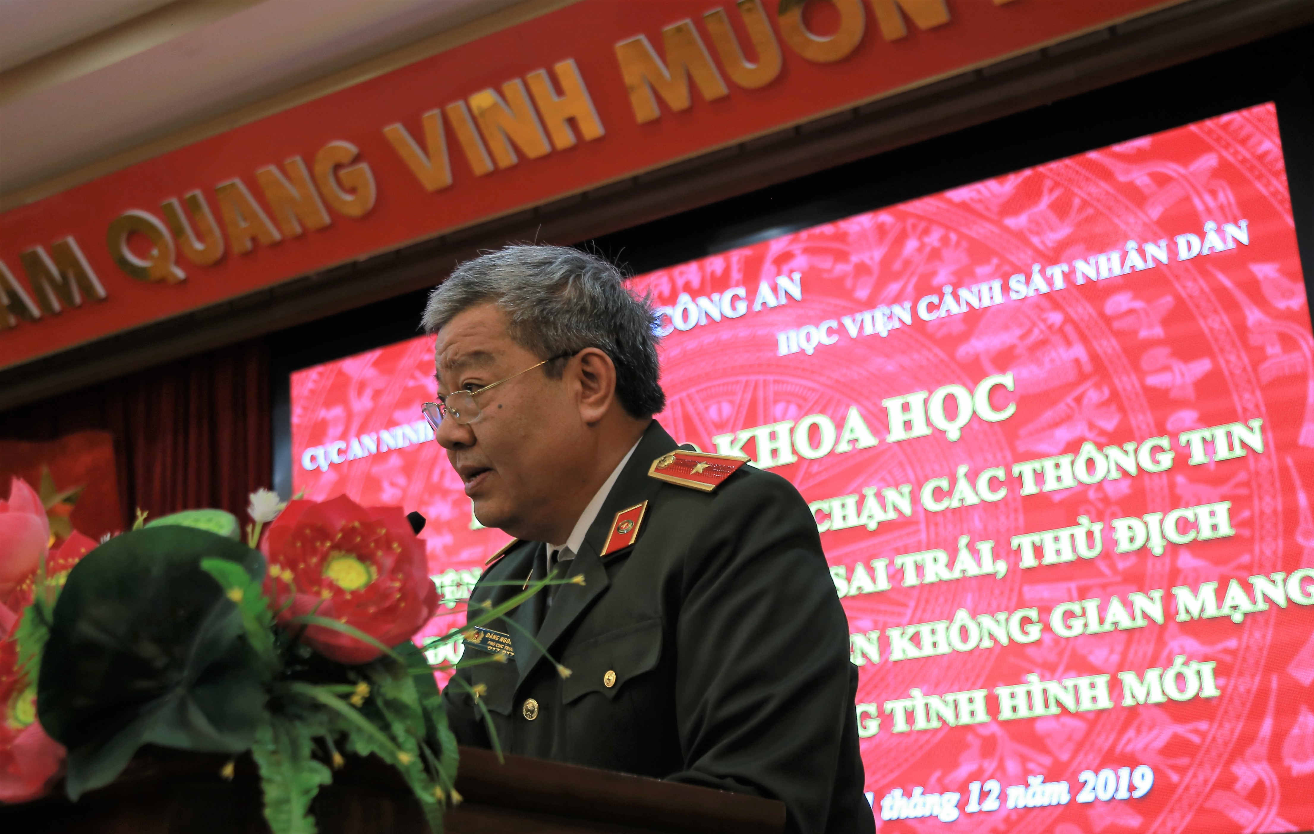 Thiếu tướng Đặng Ngọc Tuyến, Phó Cục trưởng Cục An ninh chính trị nội bộ phát biểu tổng kết Hội thảo