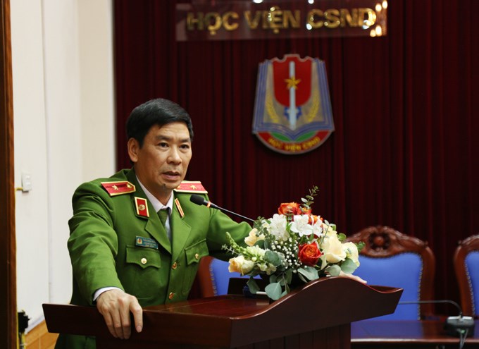 Thiếu tướng, GS.TS Trần Minh Hưởng, Giám đốc Học viện phát biểu chỉ đạo tại lễ khai giảng