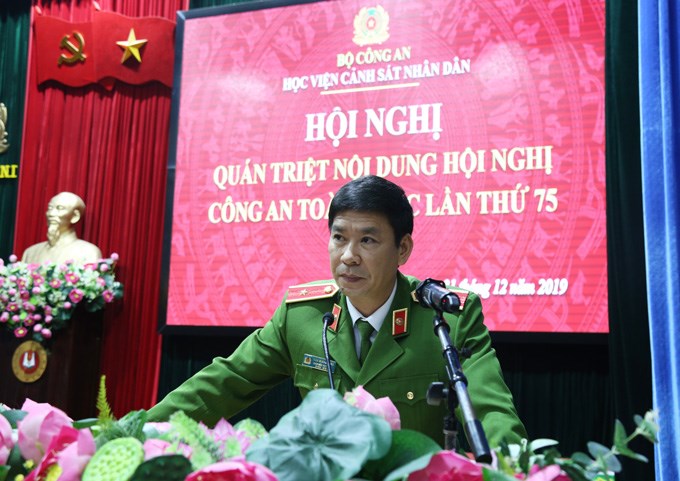Thiếu tướng, GS.TS Trần Minh Hưởng - Bí thư Đảng ủy, Giám đốc Học viện phát biểu chỉ đạo tại Hội nghị