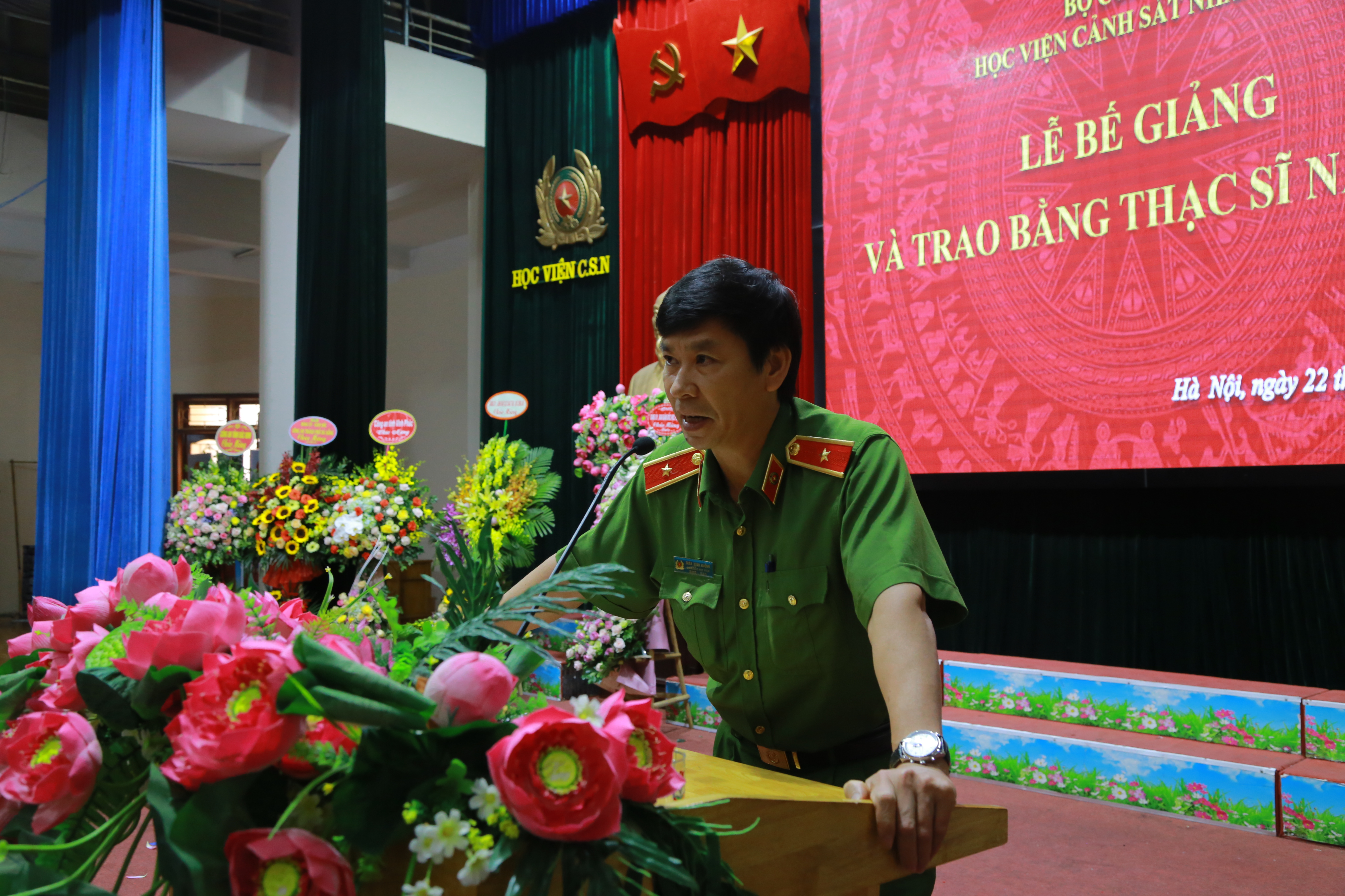 Thiếu tướng, GS.TS Trần Minh Hưởng phát biểu tại biểu lễ