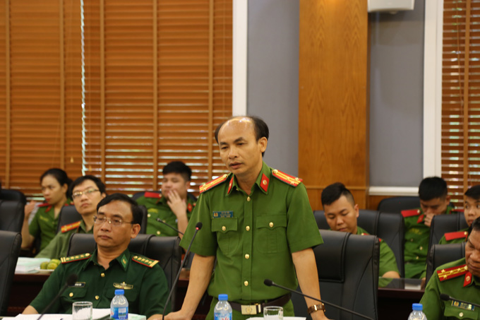 Thượng tá Đinh Văn Trình Phó Trưởng phòng 5, Cục Cảnh sát hình sự, Bộ Công an phát biểu tham luận tại Hội thảo