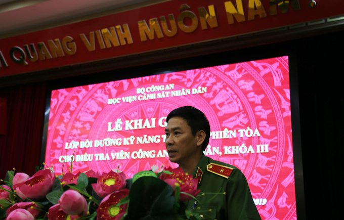 Thiếu tướng, GS.TS Trần Minh Hưởng, Giám đốc Học viện phát biểu tại buổi lễ