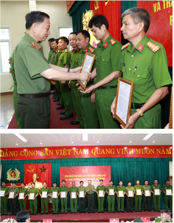 Bộ trưởng Tô Lâm trao Quyết định khen thưởng cho các đơn vị có thành tích xuất sắc.