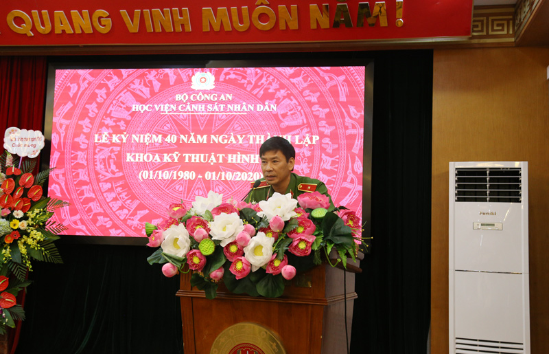 Thiếu tướng, GS.TS Trần Minh Hưởng, Giám đốc Học viện phát biểu tại lễ kỷ niệm