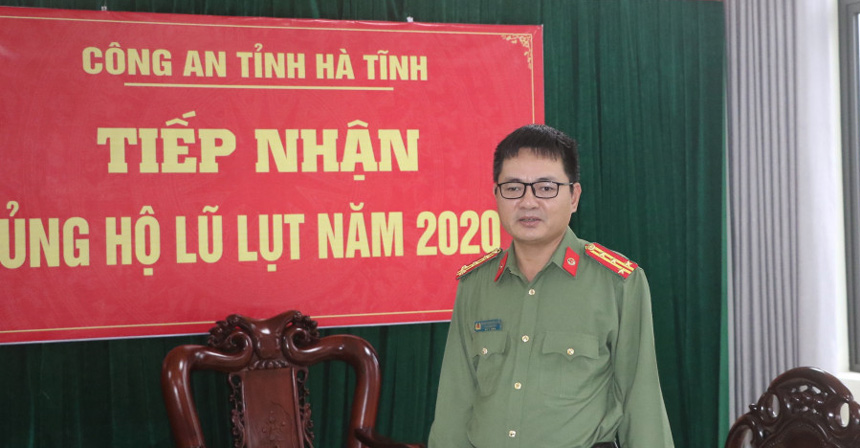 Đại tá Phạm Thanh Phương, Phó Giám đốc Công an tỉnh cảm ơn sự quan tâm, chia sẻ, động viên của Học viện CSND dành cho nhân dân và cán bộ, chiến sĩ Tỉnh Hà Tĩnh