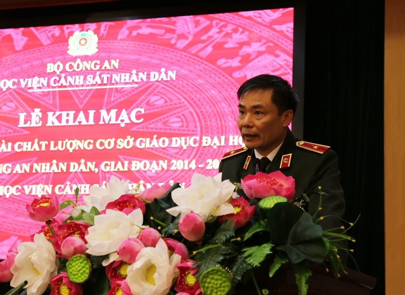 Thiếu tướng, PGS.TS Đỗ Anh Tuấn - Cục trưởng Cục Đào tạo, Bộ Công an phát biểu tại lễ khai mạc