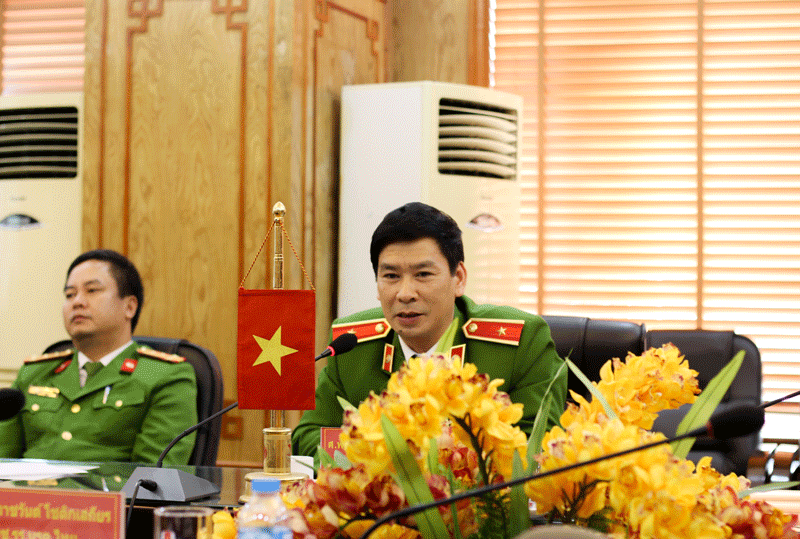 Đồng chí Thiếu tướng, GS. TS Trần Minh Hưởng - Giám đốc Học viện CSND phát biểu tại buổi làm việc