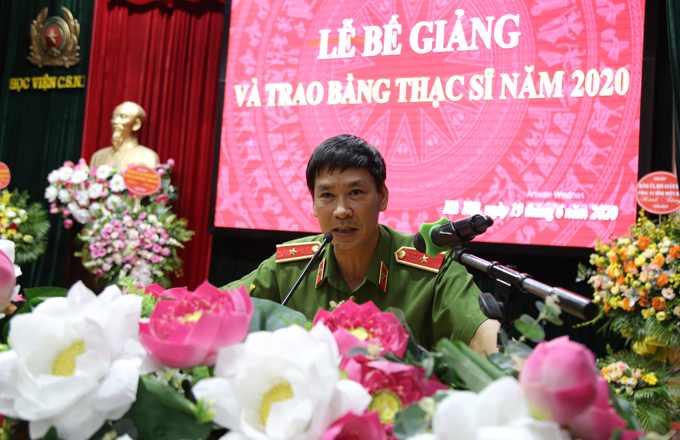 Thiếu tướng, GS.TS Trần Minh Hưởng - Giám đốc Học viện phát biểu tại buổi lễ