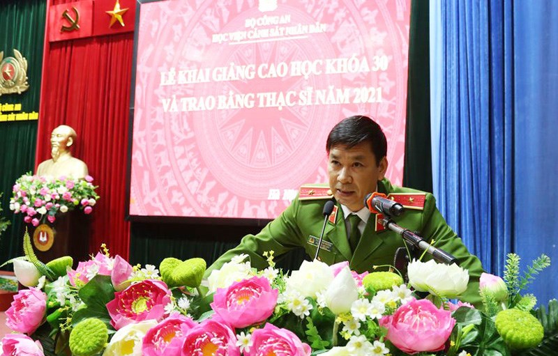 Thiếu tướng, GS.TS Trần Minh Hưởng, Giám đốc Học viện CSND phát biểu chỉ đạo tại buổi lễ