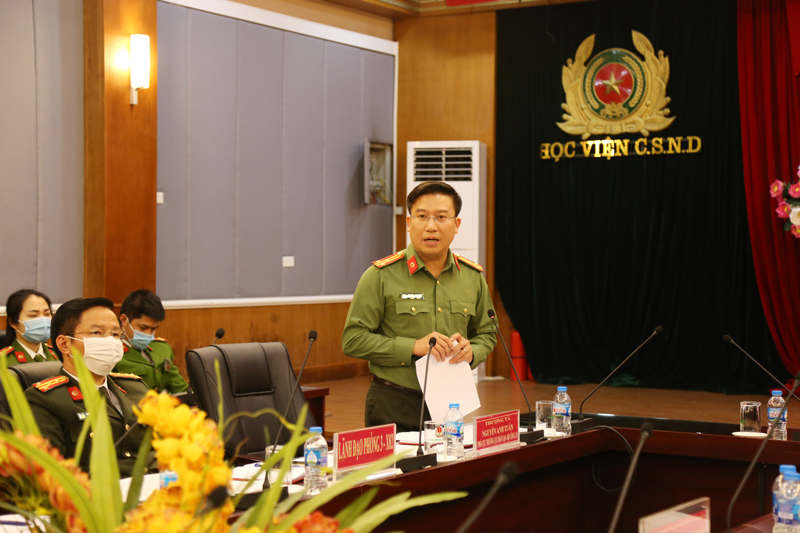 Thượng tá Nguyễn Anh Tuấn, Phó Cục trưởng Cục Đào tạo, Bộ Công an phát biểu tại Hội nghị