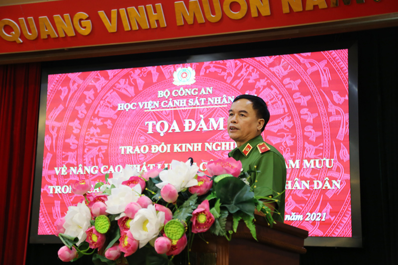 Thiếu tướng, GS.TS Nguyễn Đắc Hoan - Phó Giám đốc Học viện phát biểu chỉ đạo tại buổi tọa đàm