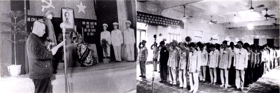 Đồng chí Trần Quốc Hoàn, Bộ trưởng Bộ Công an đọc điếu văn tại Lễ truy điệu Chủ tịch Hồ Chí Minh tổ chức tại Hội trường Bộ Công an số 15 phố Trần Bình Trọng, Hà Nội (9/1969)
