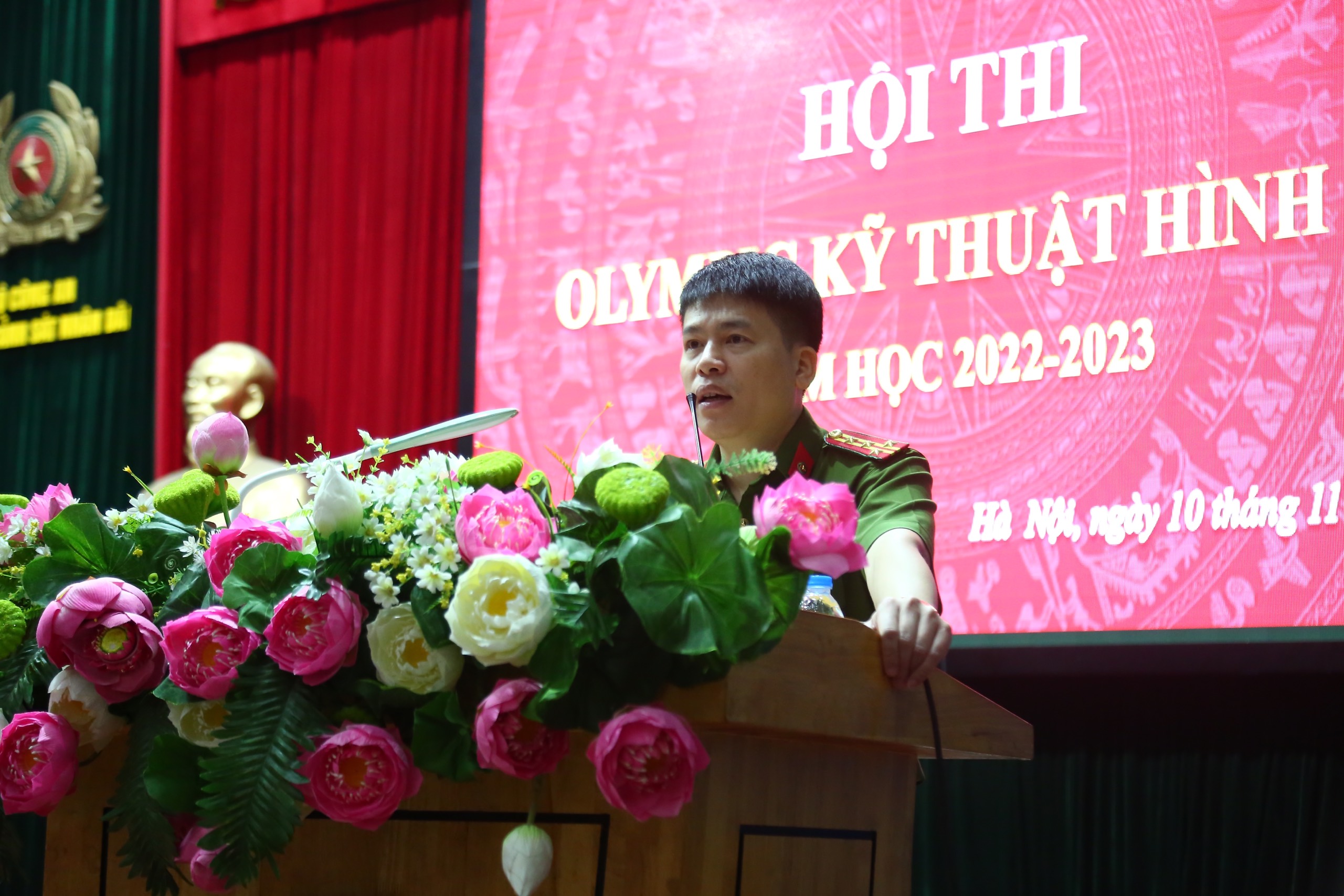 Đại tá, PGS.TS Trần Hồng Quang - Phó Giám đốc Học viện phát biểu chỉ đạo Hội thi