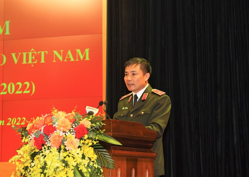Thiếu tướng, PGS.TS Đỗ Anh Tuấn, Cục trưởng Cục Đào tạo trình bày diễn văn tại Lễ kỷ niệm