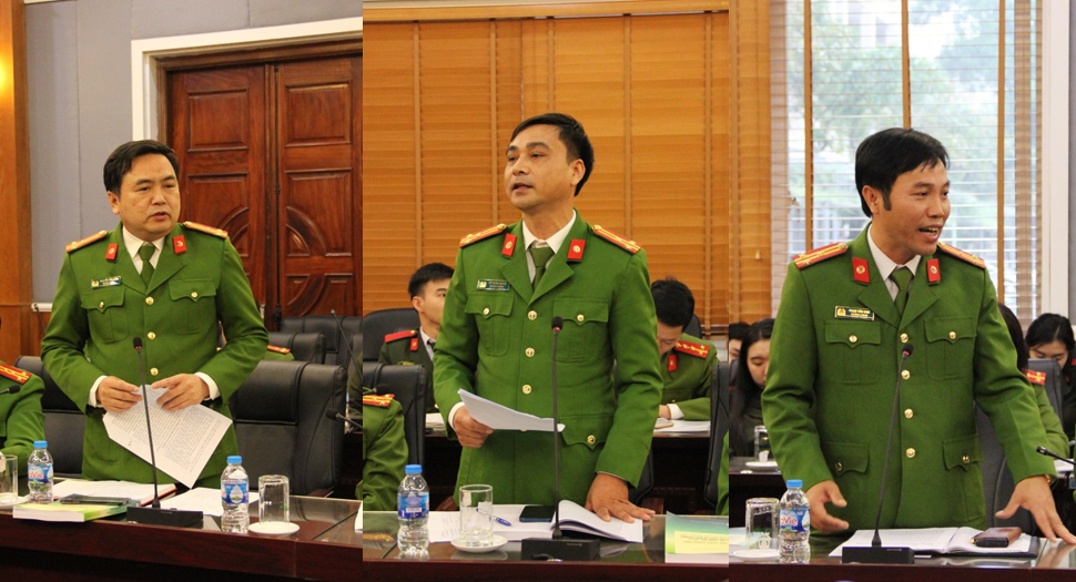Đại diện Phòng Cảnh sát môi trường Công an các tỉnh Thanh Hóa, Thái Bình, Bắc Ninh tham luận tại Hội thảo