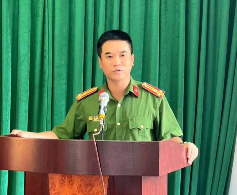 Thượng tá, TS Vũ Duy Hinh, Phó Trưởng khoa Quân sự, võ thuật, thể dục thể thao - Học viện CSND phát biểu tại buổi lễ