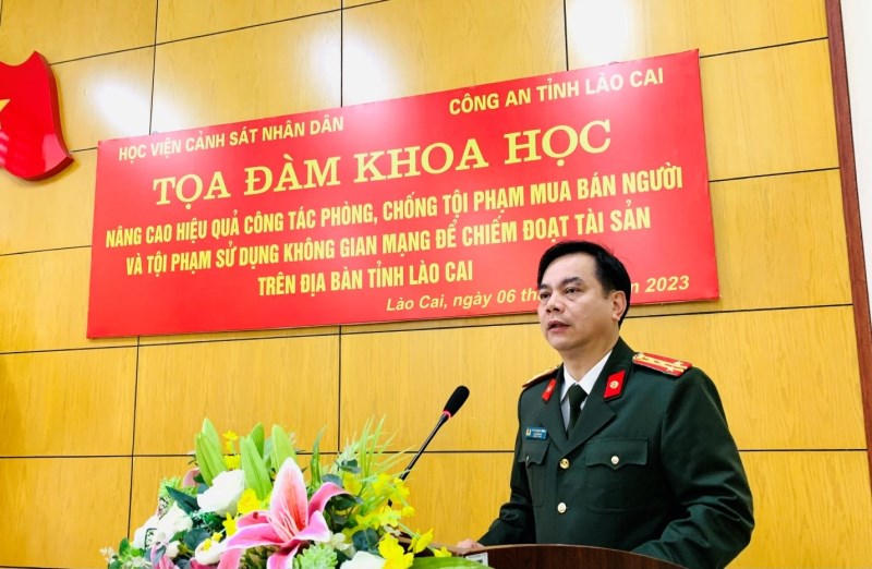 Đồng chí Đại tá Nguyễn Văn Thịnh - Phó Giám đốc Công an tỉnh Lào Cai phát biểu chào mừng