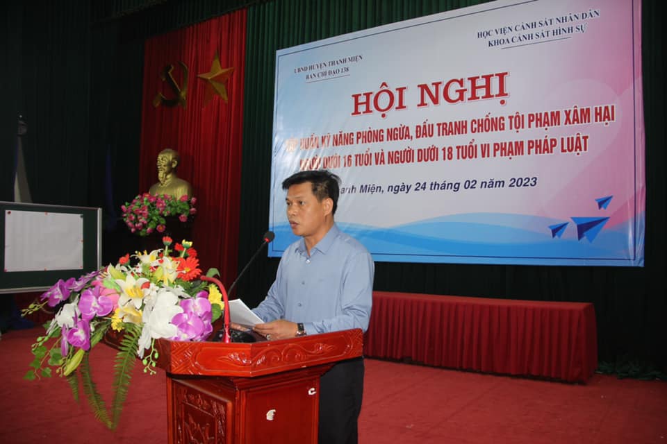 Đồng chí Khổng Quốc Toản - Phó Chủ tịch UBND huyện Thanh Miện, Trưởng Ban Chỉ đạo 138 huyện cảm ơn sự phối hợp của Học viện CSND