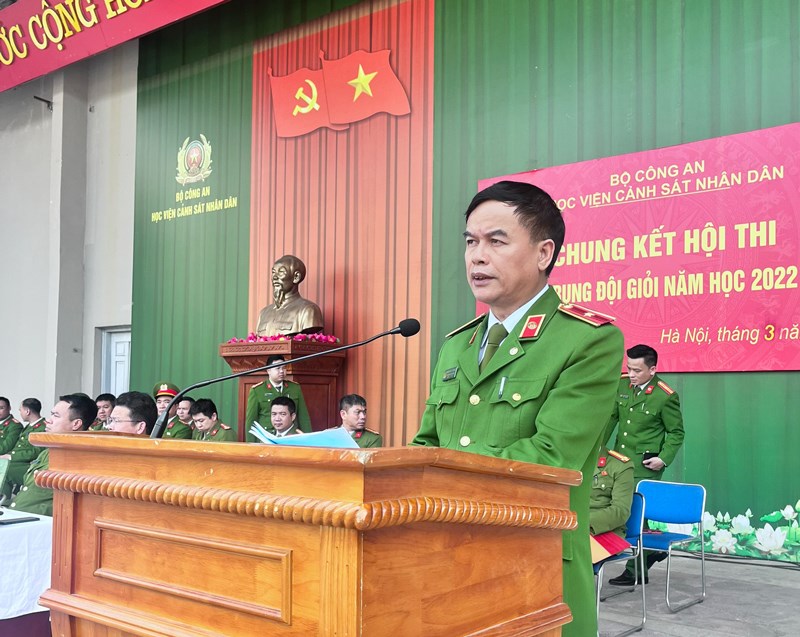 Thiếu tướng, GS.TS Nguyễn Đắc Hoan - Phó Giám đốc Học viện phát biểu tại Hội thi
