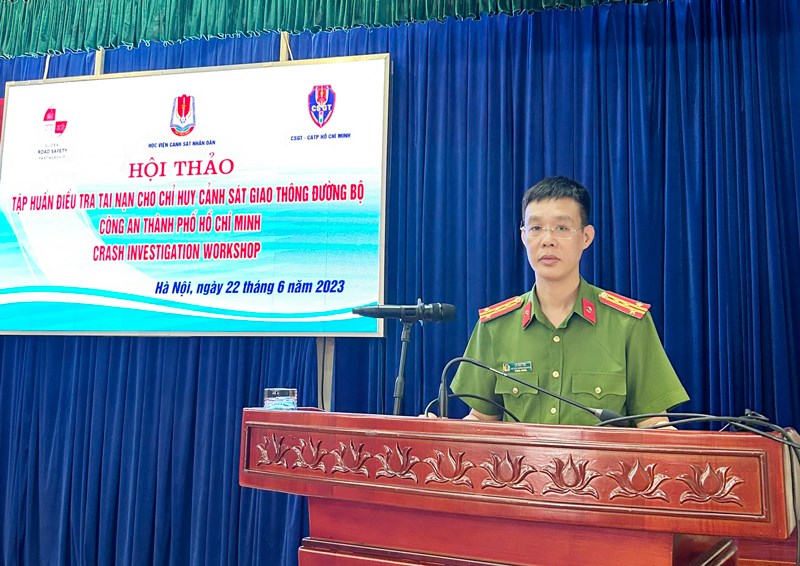 Đại tá, PGS.TS Lê Huy Trí, Phó Viện trưởng Viện Khoa học Cảnh sát phát biểu tại Chương trình
