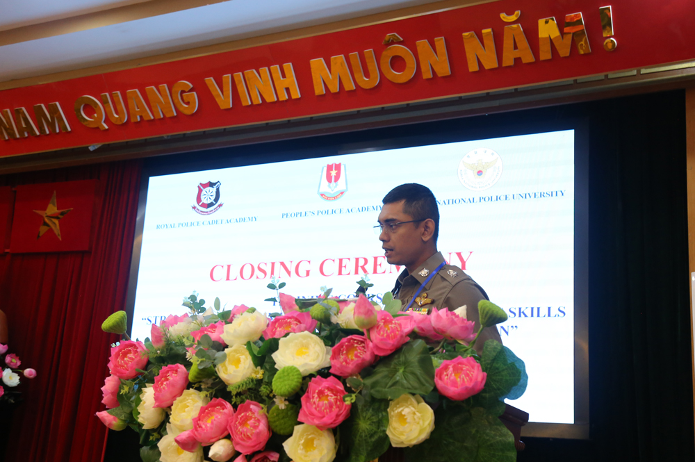 Thiếu tá Rapeepat Juntakut, Phó Giám đốc Trung tâm Huấn luyện - Trưởng đoàn đại biểu Học viện CSHG Thái Lan chia sẻ về khóa tập huấn